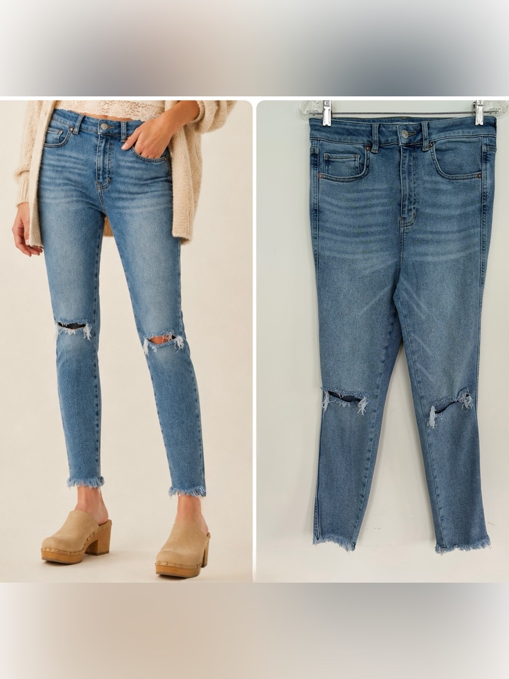 We The Free High Rise Distressed Skinny Ankle Jeans Raw Hem Size 31